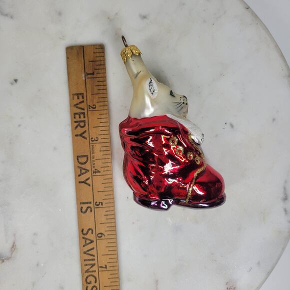Vintage Kurt Adler Handmade Glass Cat Ornament Red Coat Glitter Christmas - Picture 16 of 16